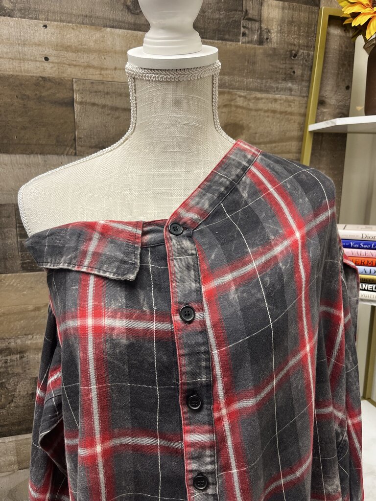 ZARA WOMAN Plaid Asymmetrical Button Down Long Sleeve Shirt Size M