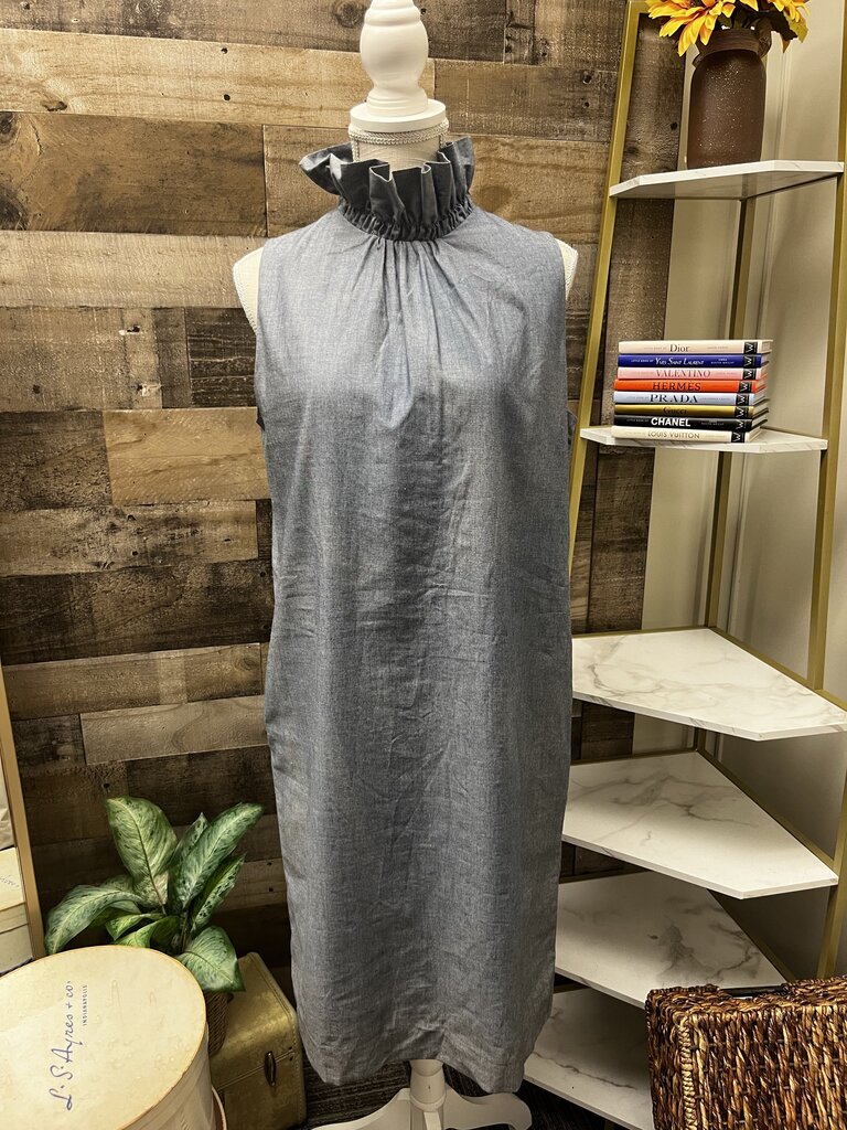 Chambray Banana Republic Ruffle Neck Sleeveless Dress Size 8