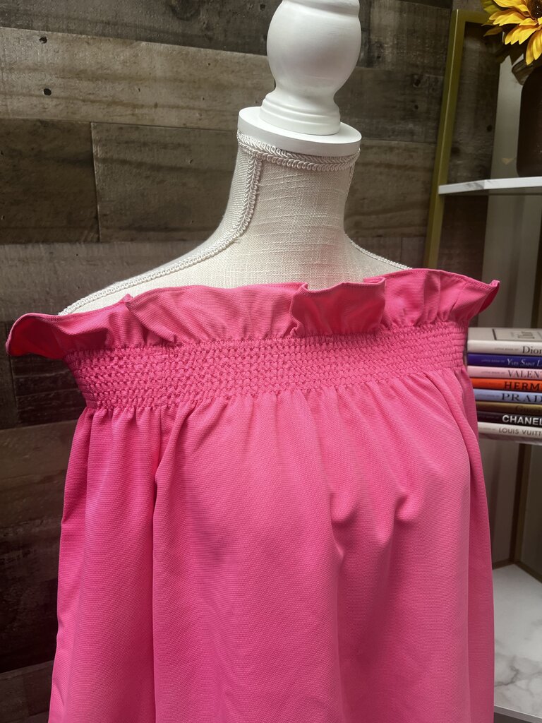 NWT Tuckernuck Marguerite Ruffle Off Shoulder Blouse in Hot Pink Size M