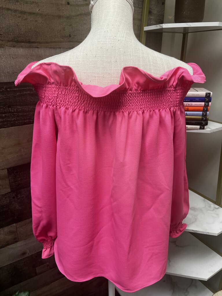 NWT Tuckernuck Marguerite Ruffle Off Shoulder Blouse in Hot Pink Size M