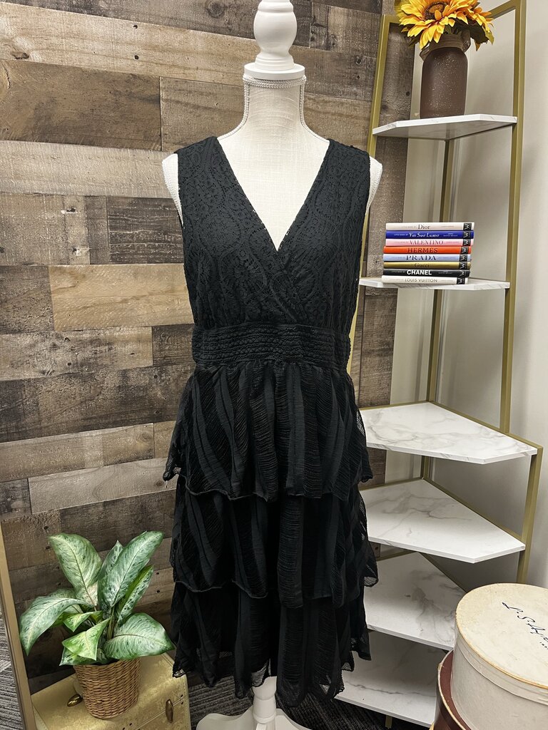 Tempo Paris Black Lace Ruffle Dress Size M