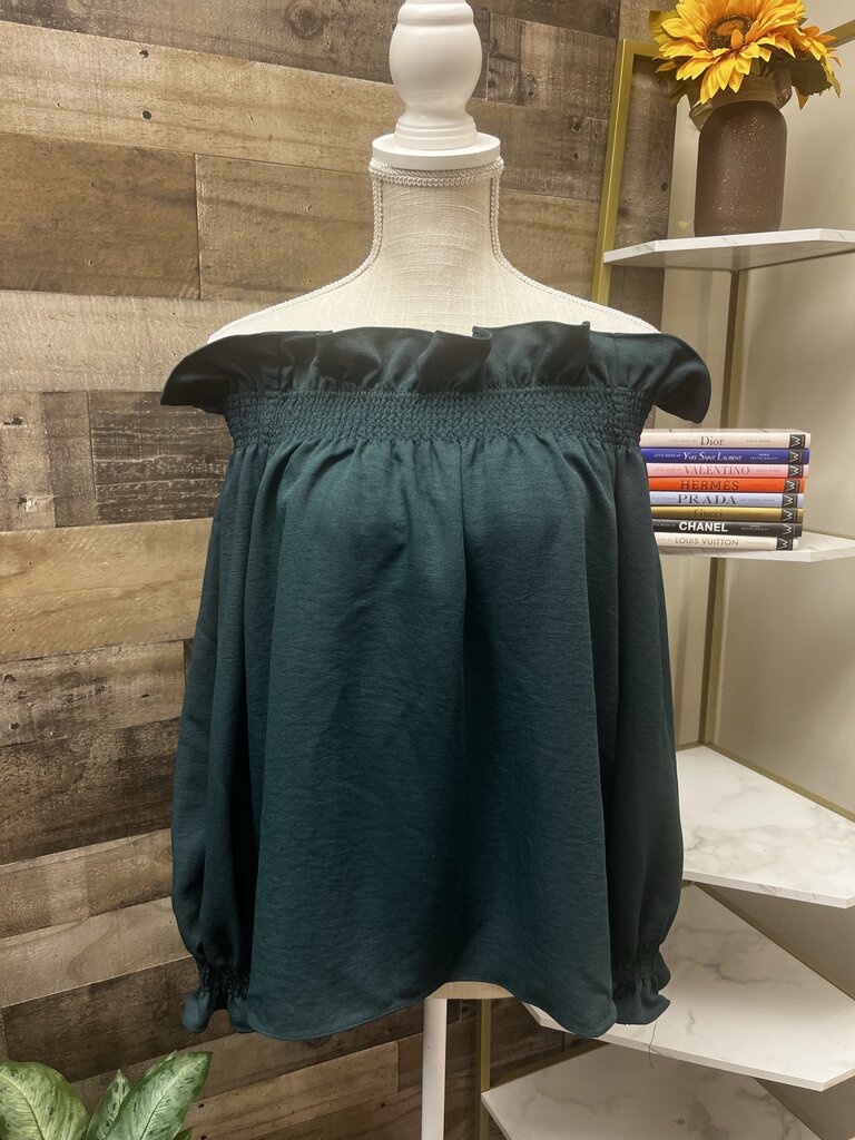 Avon Lane Green Ruffle Off-the-Shoulder Long Sleeve Blouse Size L