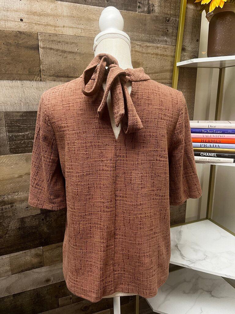 Anthropologie Current Air Brown Tie Back Flutter Sleeve Blouse Size S