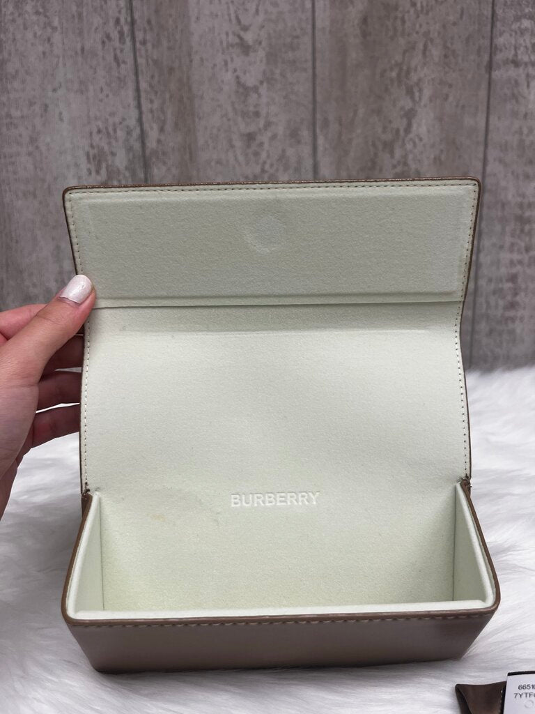 Burberry Beige Leather Foldable Glasses Case w/ Original Cleaning Cloth and Bag