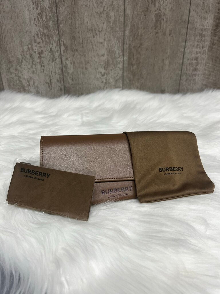Burberry Beige Leather Foldable Glasses Case w/ Original Cleaning Cloth and Bag