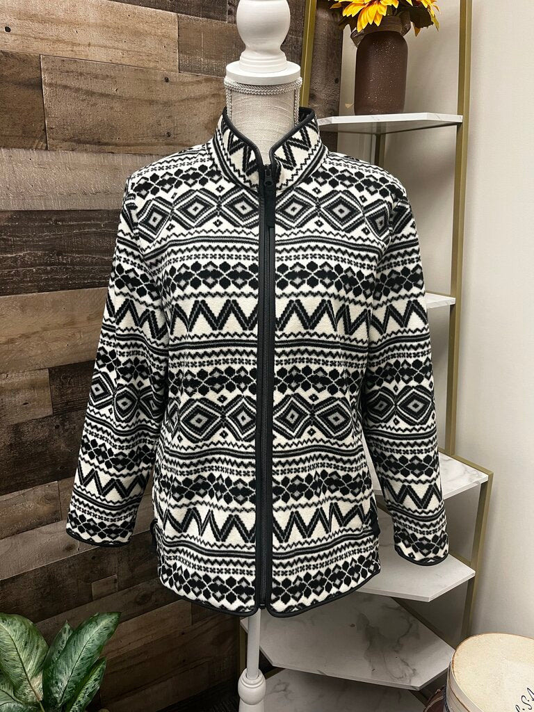 Talbots Geo-Print Fair Isle Polar Fleece Jacket Petite L