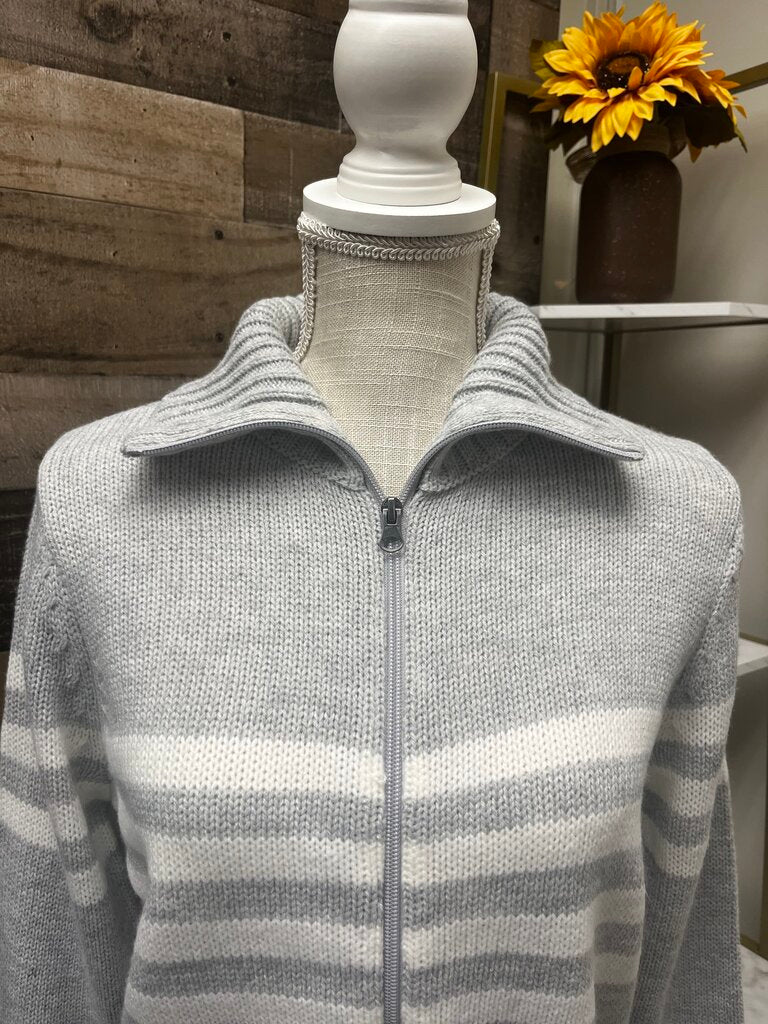 Cropped Grey with White Stripes Zip Up Sweater Size S