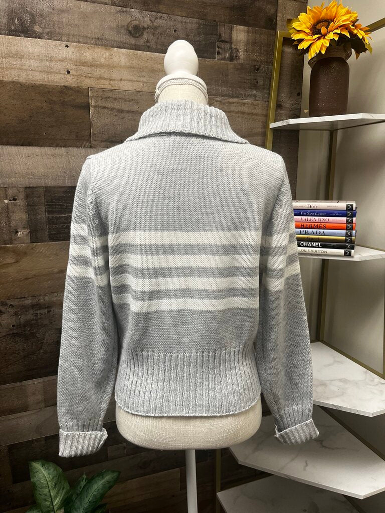 Cropped Grey with White Stripes Zip Up Sweater Size S