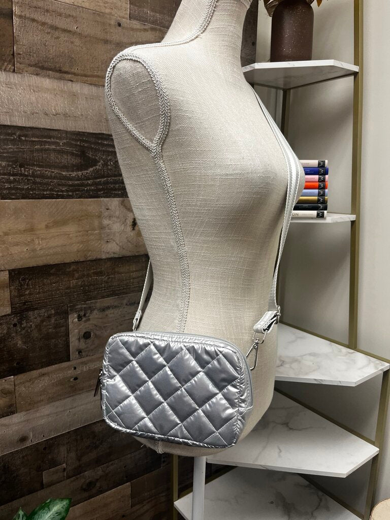 Haute Shore Silver Metallic Cross Body Belt Bag