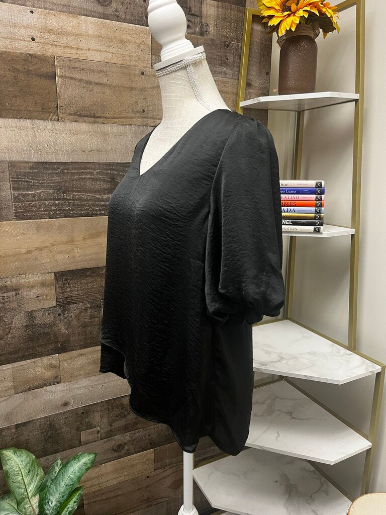 Entro Black Puff Sleeve Layered Hem Blouse Size M