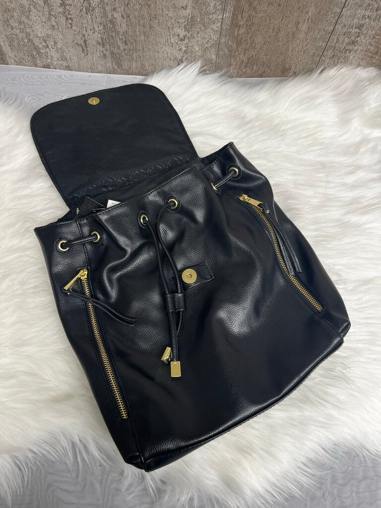 Faux Leather Black Drawstring Backpack Bucket Shoulder Bag