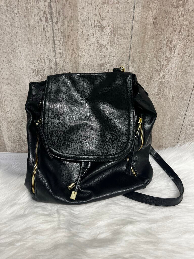 Faux Leather Black Drawstring Backpack Bucket Shoulder Bag