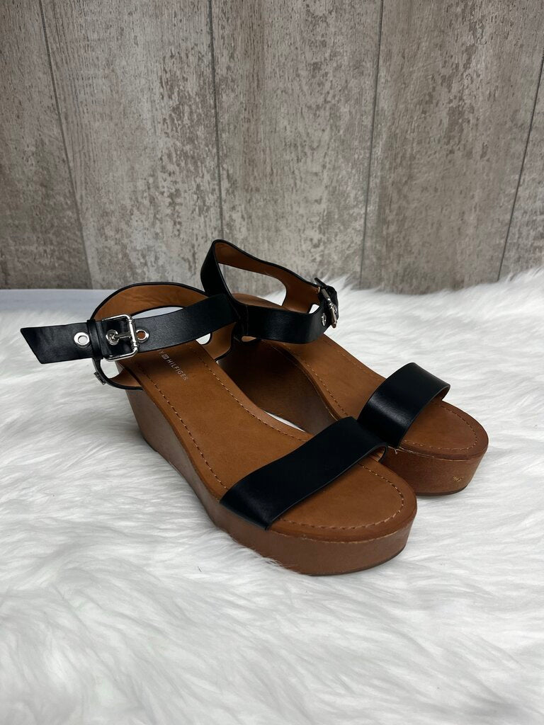 Tommy Hilfiger Black Wedge Sandals Size 8.5