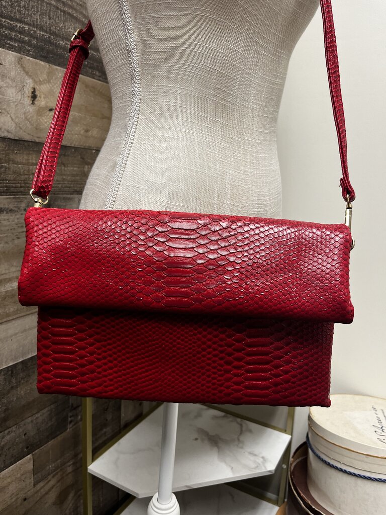Red Snake Skin Print Medium Size Crossbody Purse