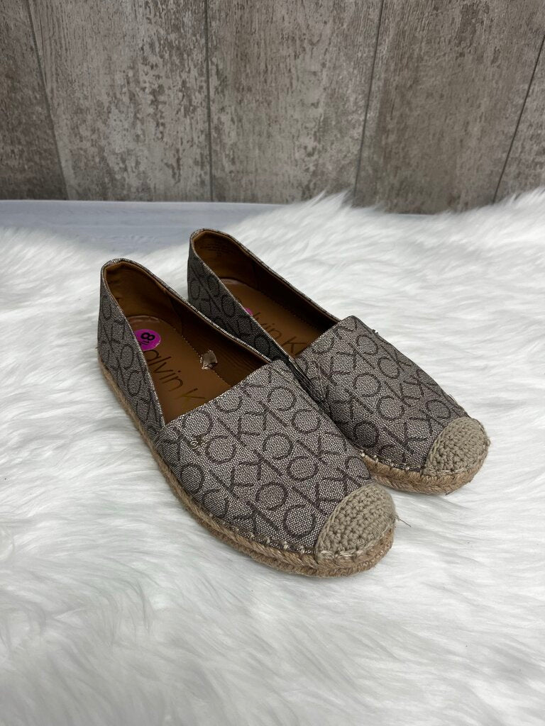 Calvin Klein Tan Logo Espadrille Flat Loafers Size 8.5