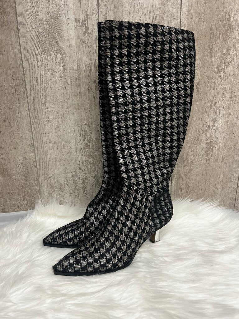 Betsy Johnson Black & Silver Houndstooth Knee High