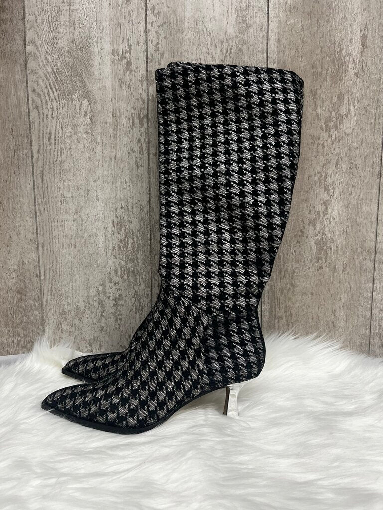 Betsy Johnson Black & Silver Houndstooth Knee High