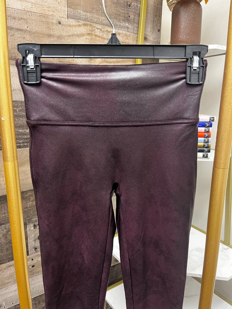 Spanx Burgundy Faux Metallic Leather Legging