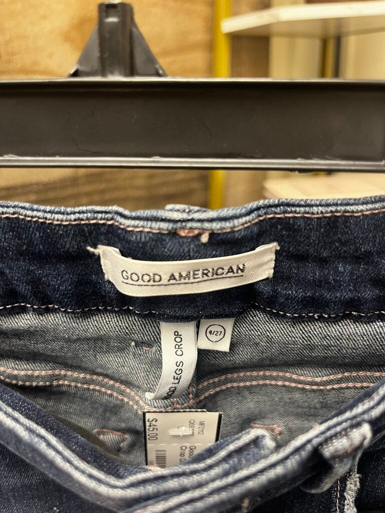 Good American Good Legs Crop Dark Wash Denim