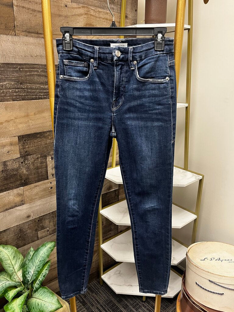 Good American Good Legs Crop Dark Wash Denim