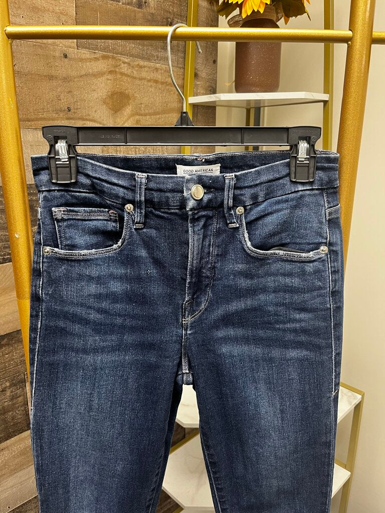 Good American Good Legs Crop Dark Wash Denim