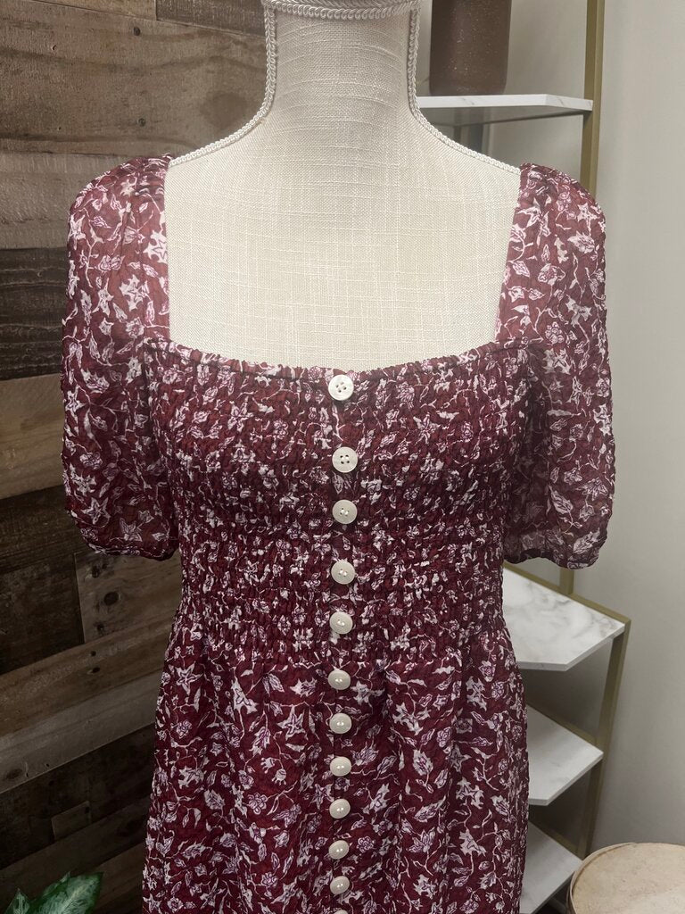 Madewell Burgundy Midi Floral Print Dress
