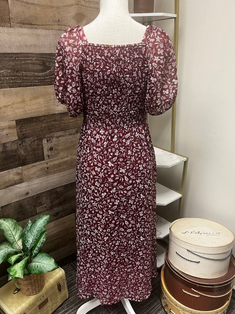 Madewell Burgundy Midi Floral Print Dress