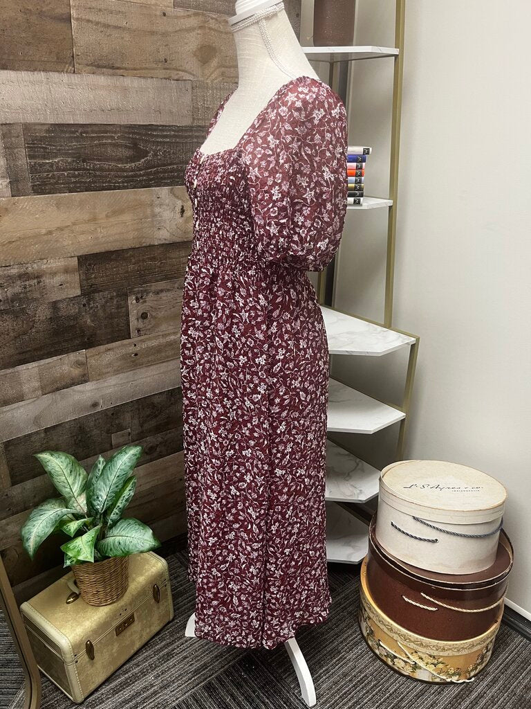 Madewell Burgundy Midi Floral Print Dress