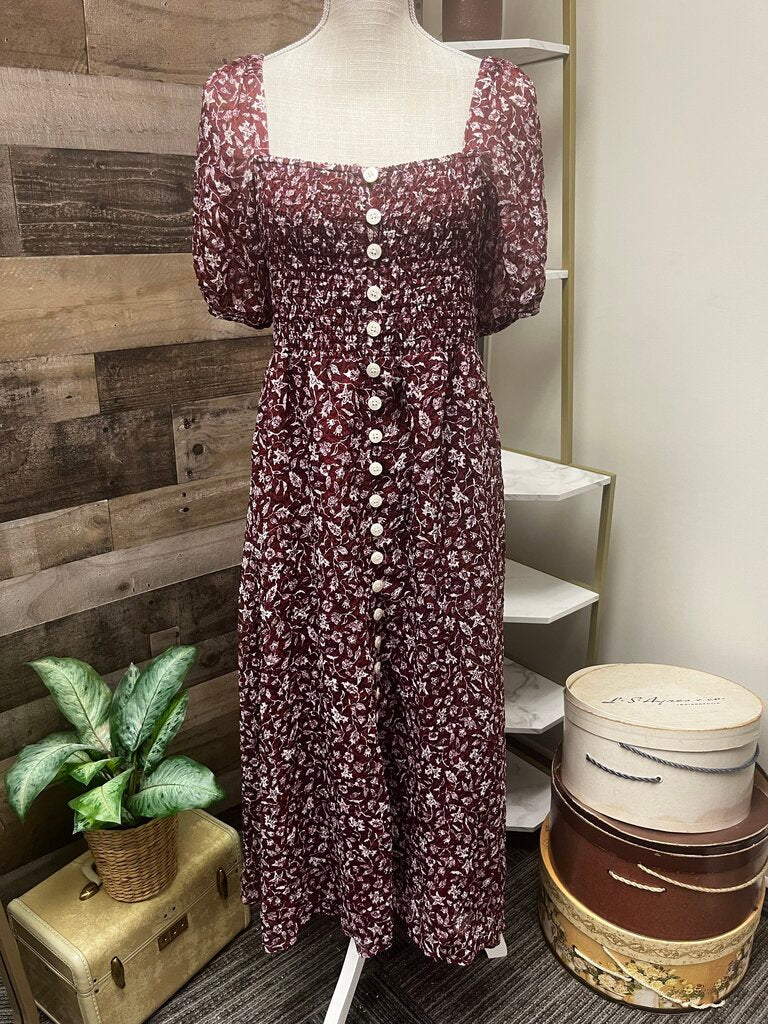 Madewell Burgundy Midi Floral Print Dress