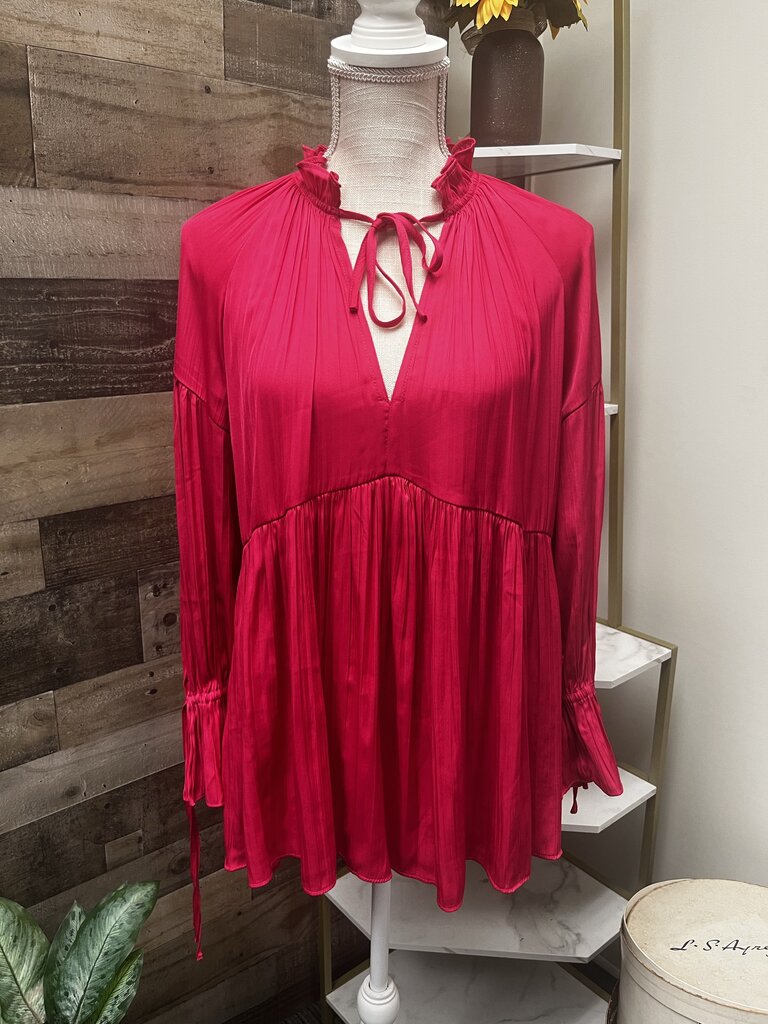NWT Anthro Bright Pink Silky Split Neck Baby Doll