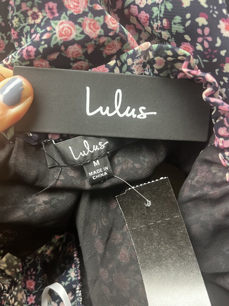 NWT Lulus Black with Floral Print Off the Shoulder Midi