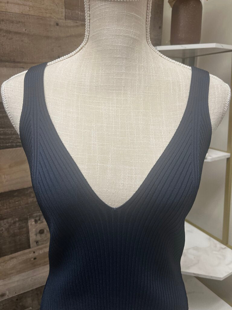 NWT Good America Navy Blue Ribbed Cropped Tank