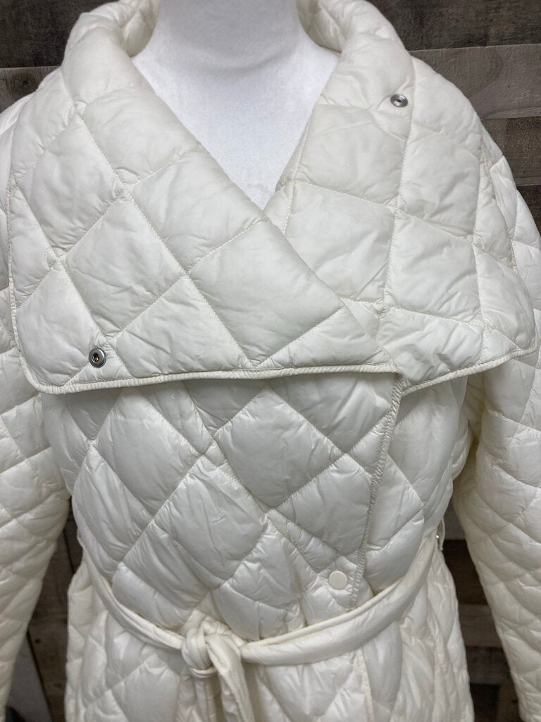 Athleta White Quilted Tie Waist Winter Jacket