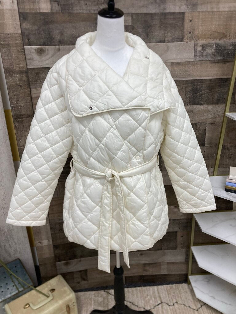 Athleta White Quilted Tie Waist Winter Jacket