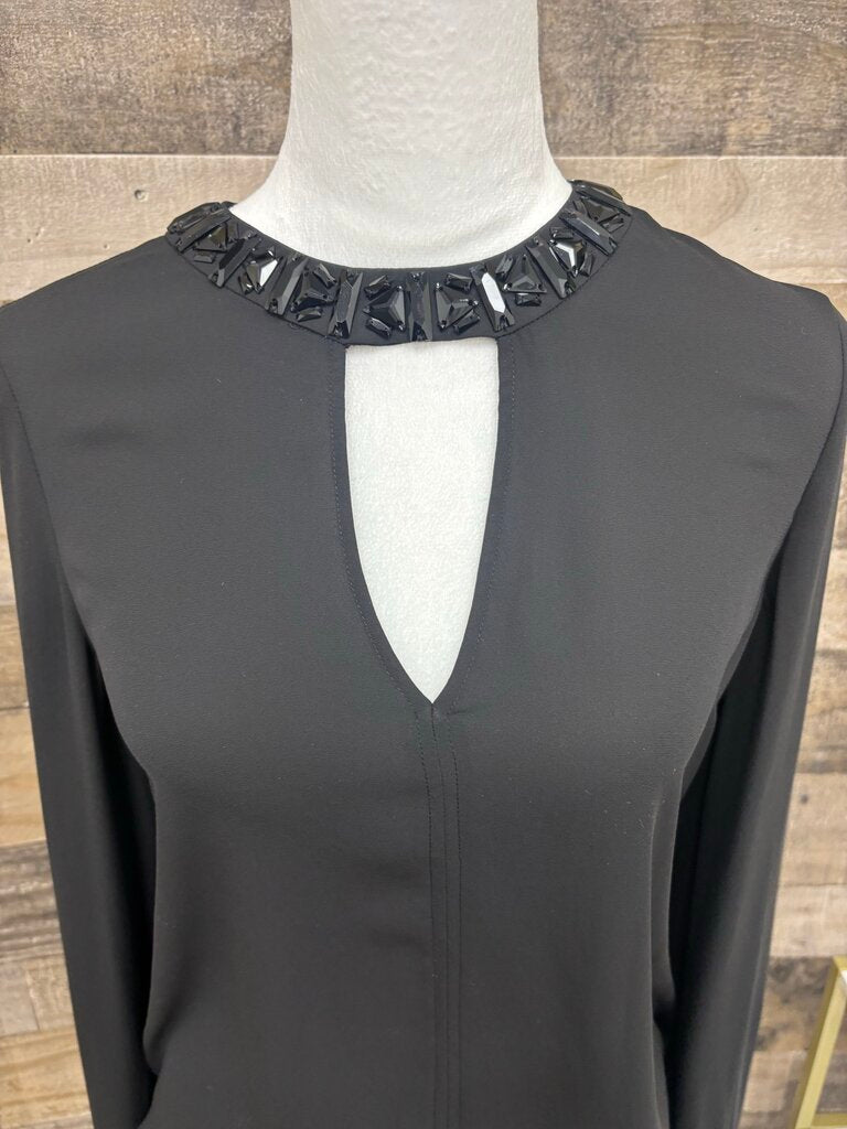 BCBG Maxazria Black Sequin-Neck Long Sleeve Top