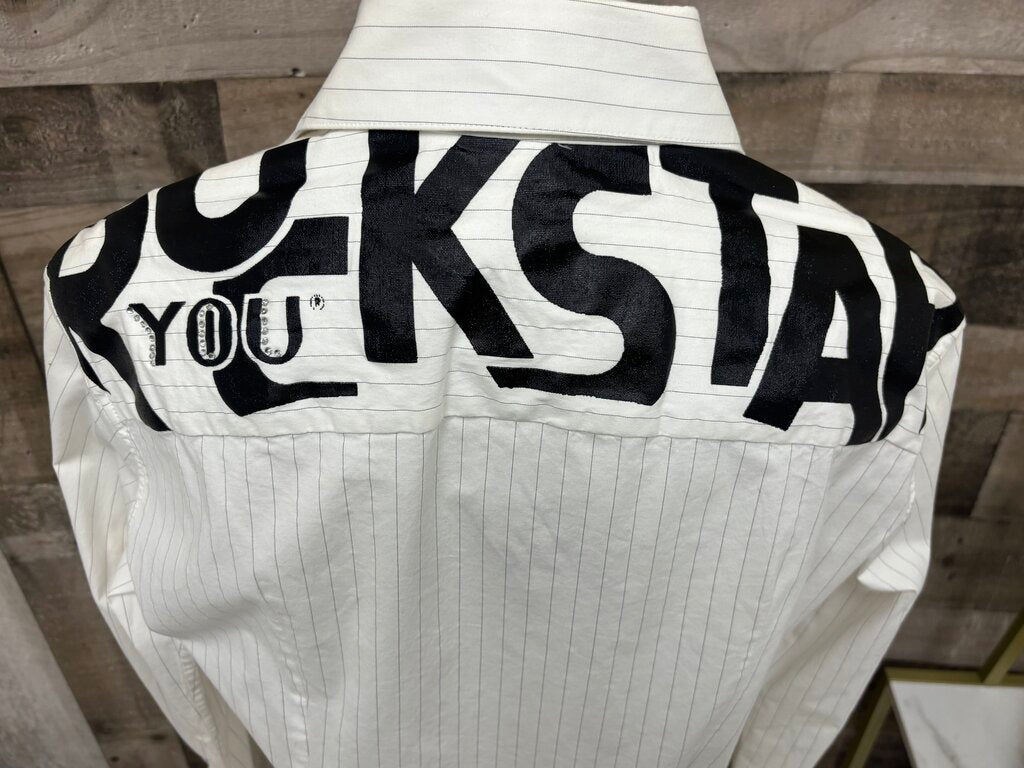 You "Rockstar" Pinstripe White Button Down