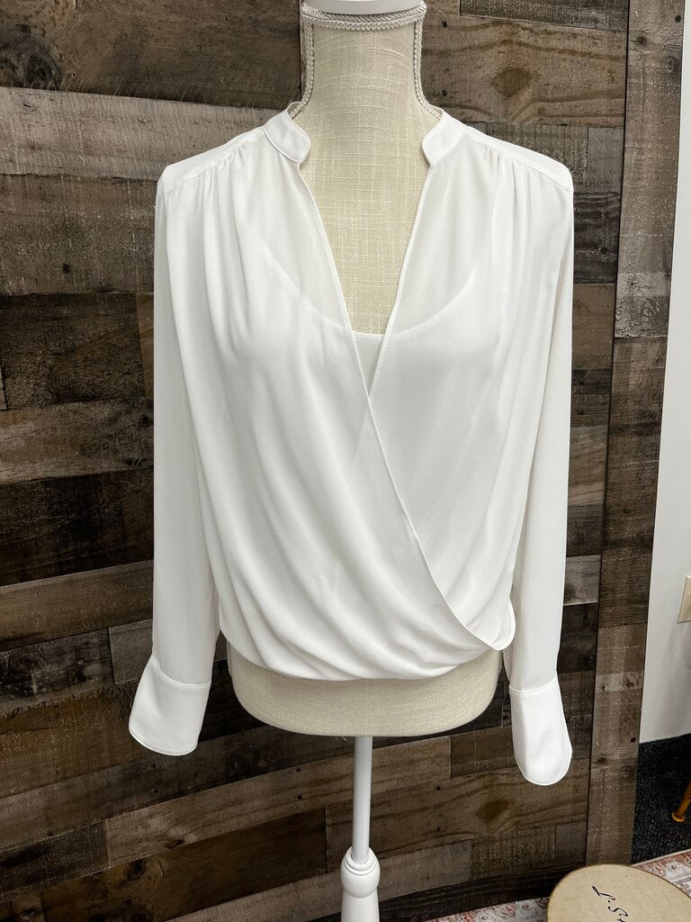 BCBG Max Azria Womens White Drape Front Blouse