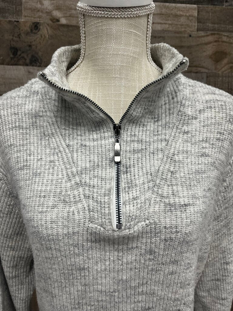 RD Style Grey Quarter-Zip Ribbed Sweater