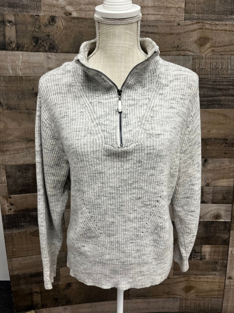 RD Style Grey Quarter-Zip Ribbed Sweater