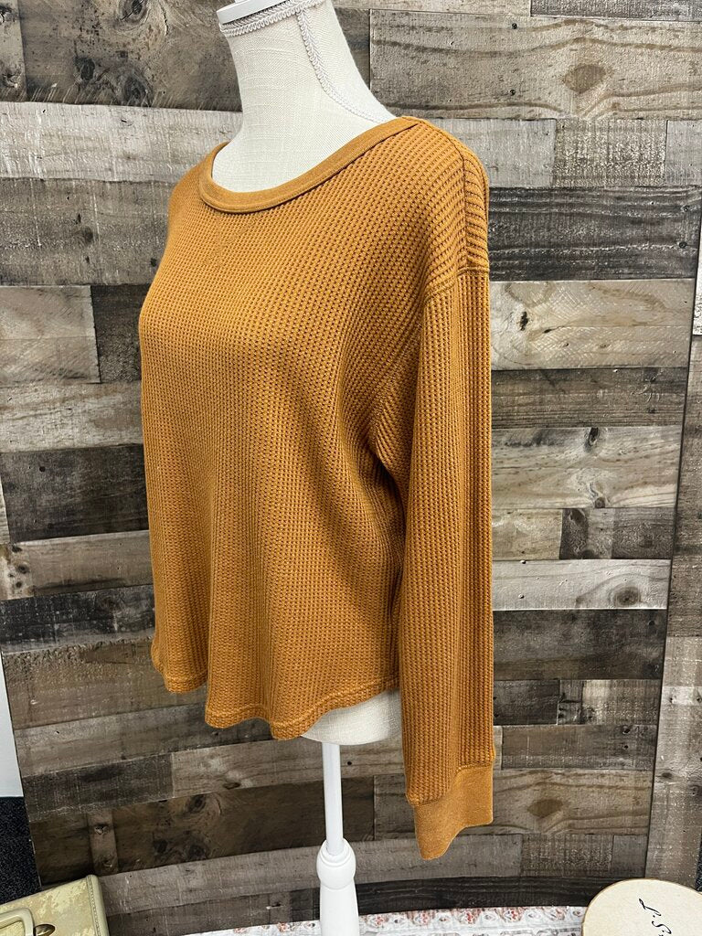 GAP Yellow Waffle Knit Long Sleeve Cropped Shirt