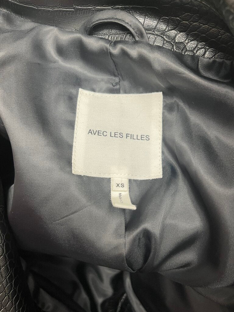 Avec Les Filles Textured Faux Leather Faux Fur Mix Biker Jacket