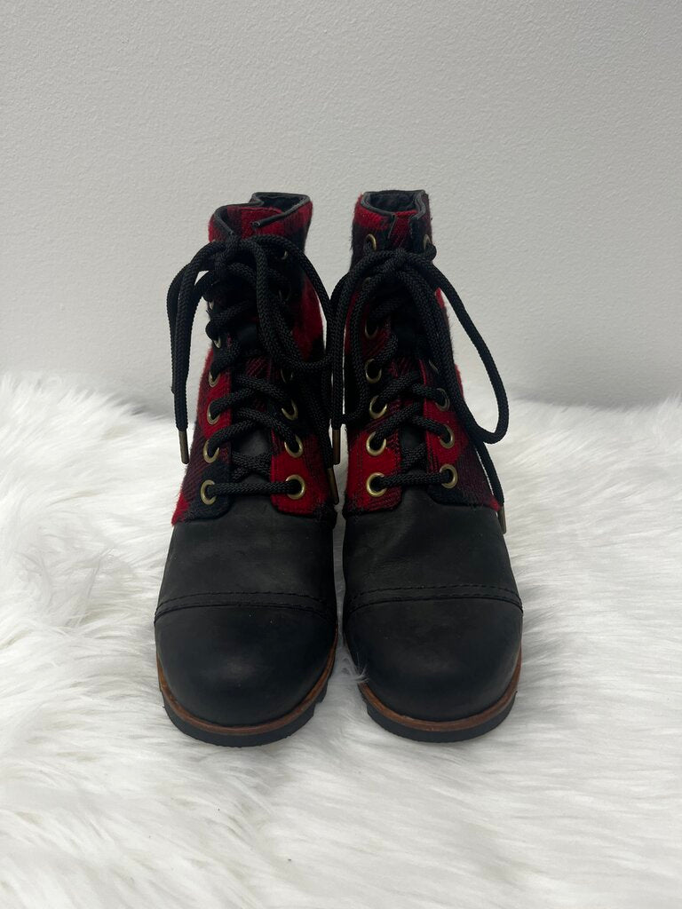 SOREL PDX Plaid and Leather Wedge Booties