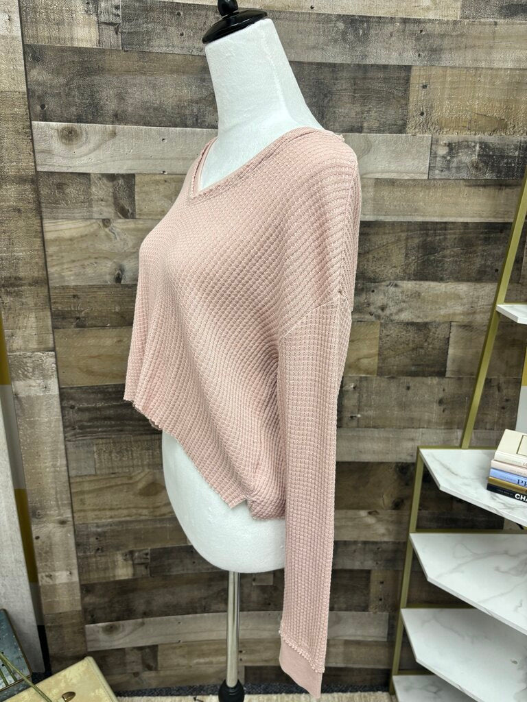 Altar'd State Pink Cropped Ribbed Long Sleeve