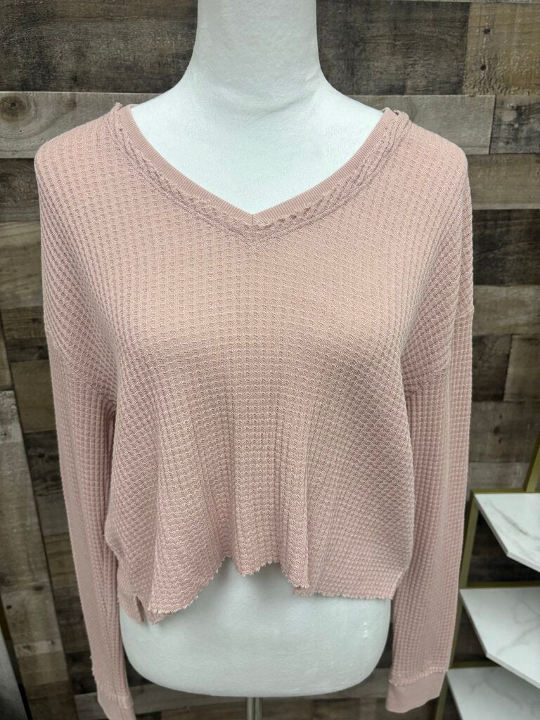 Altar'd State Pink Cropped Ribbed Long Sleeve