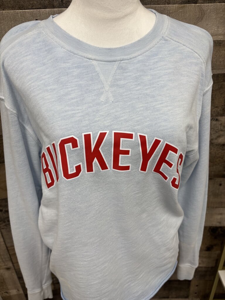 PINK Buckeyes Cropped Blue Long Sleeve Tee