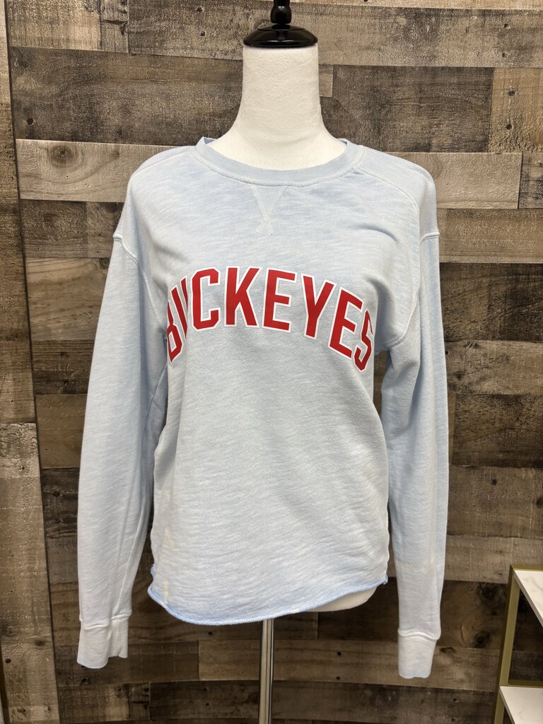 PINK Buckeyes Cropped Blue Long Sleeve Tee