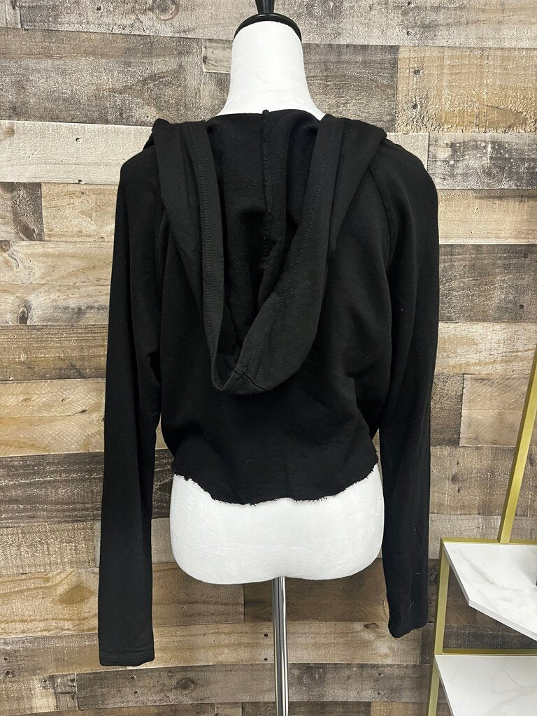 Project Social T Cropped Black Drawstring Neck Hoodie