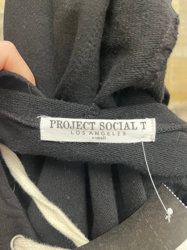 Project Social T Cropped Black Drawstring Neck Hoodie
