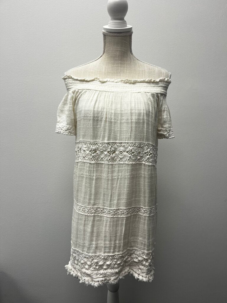 American Eagle Outfitters Creme Off the Shoulder Dress