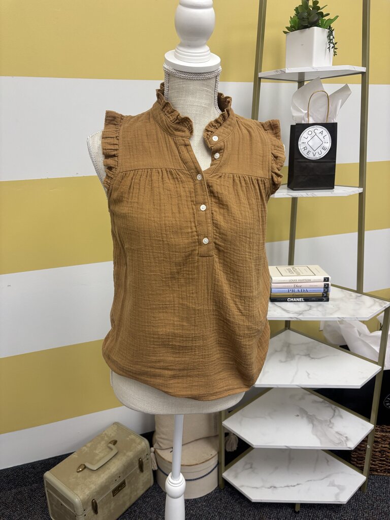 J. Crew Tan Ruffled Sleeveless Blouse